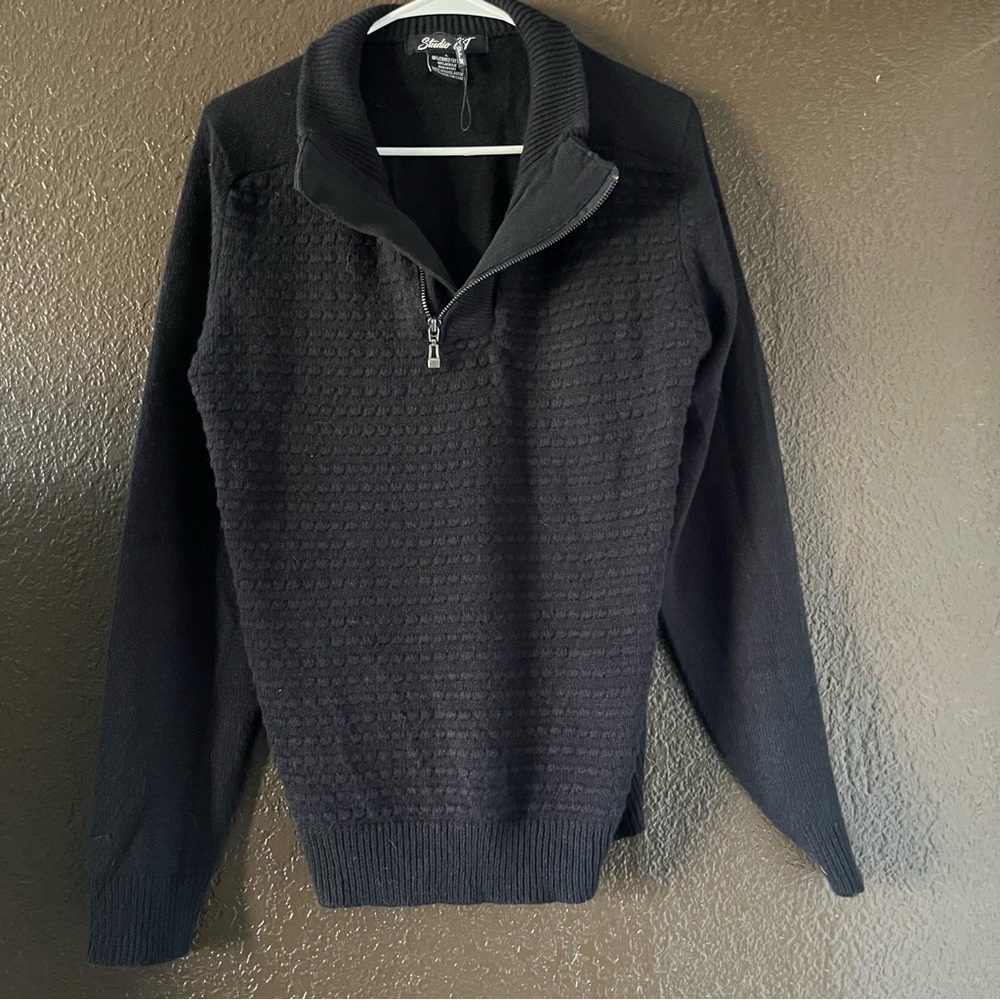 Black Sweater with Quarter Zip, Soft Fabric, Size Large